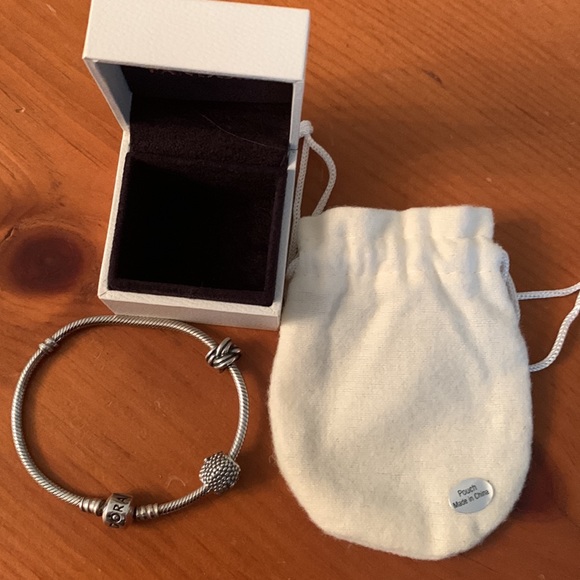 Pandora bracelet two charms Owl & love knot and pouch Sterling silver never worn - Picture 9 of 10